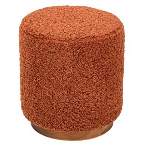 Pouf en bouclettes terracotta et base en bois