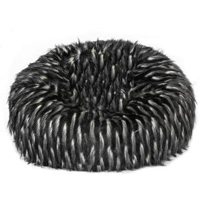 Pouf en fausse fourrure noire et blanche