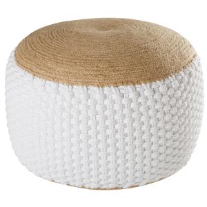 Pouf en jute et coton blanc tressés