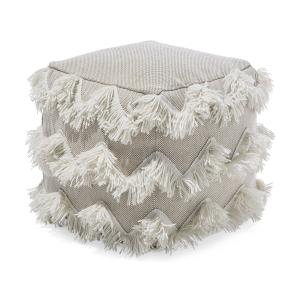 Pouf en laine et coton beige 44 x 45 cm