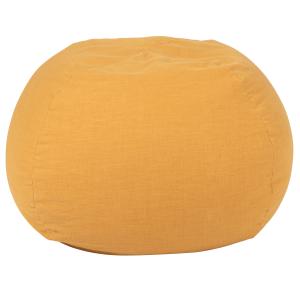 Pouf en lin jaune moutarde