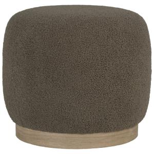 Pouf en tissu bouclé marron et bois ø44,5 cm