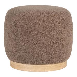 Pouf  en tissu bouclé marron socle bois mdf