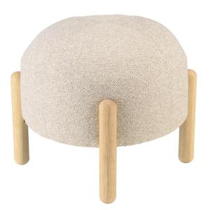 Pouf en tissu effet laine beige et pieds bois