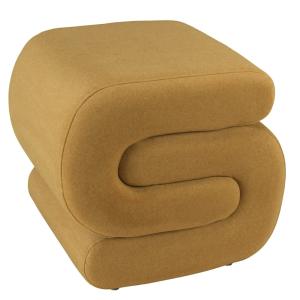 Pouf en tissu effet velours jaune moutarde