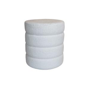 Pouf en tissu teddy blanc et structure en bois