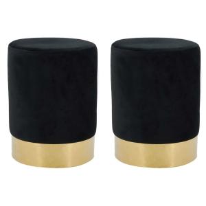 Pouf en velours et métal doré (lot de 2) noir