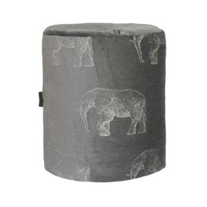 Pouf en velours gris avec éléphants brodées