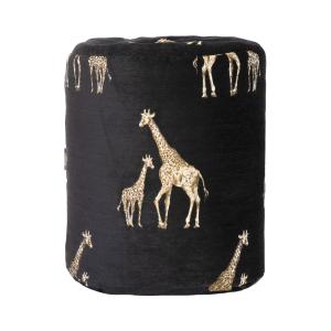 Pouf en velours noir avec girafes brodées