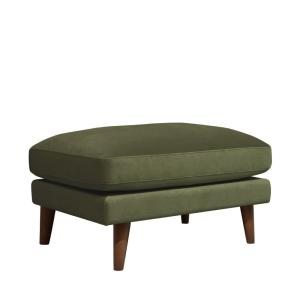 Pouf en velours pieds bois foncé - Vert olive