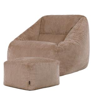 Pouf fauteuil avec repose-pied carré velours côtelé brun mo…