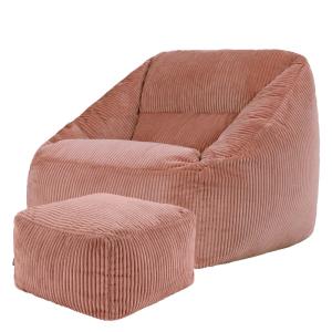 Pouf fauteuil avec repose-pied carré velours côtelé rose au…