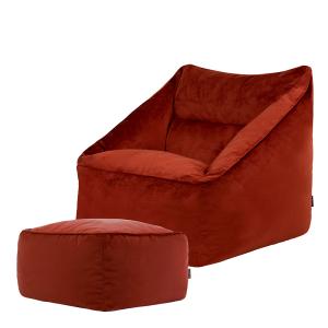 Pouf fauteuil avec repose-pied carré velours terracotta
