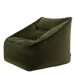 Pouf fauteuil avec repose-pied carré velours vert olive