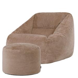 Pouf fauteuil avec repose-pied rond velours côtelé brun mok…