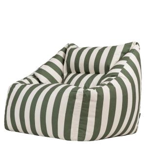Pouf fauteuil en tissu rayé vert olive