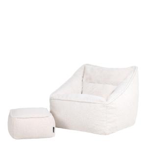 Pouf fauteuil et repose-pied carré en tissu borg bouclette…