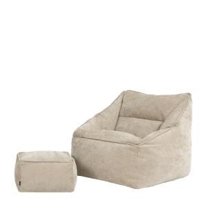 Pouf fauteuil et repose-pied carré en tissu chenille textur…