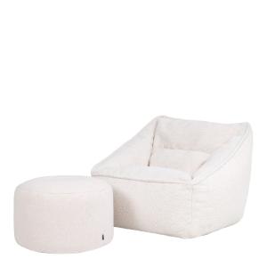 Pouf fauteuil et repose-pied rond en tissu borg bouclette b…