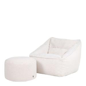 Pouf fauteuil et repose-pied rond en tissu borg bouclette c…