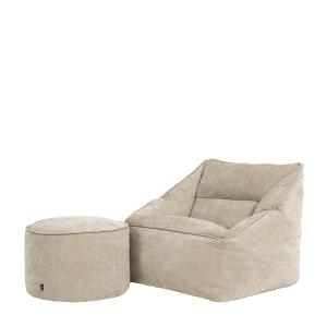 Pouf fauteuil et repose-pied rond en tissu chenille texturé…