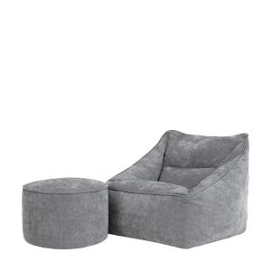 Pouf fauteuil et repose-pied rond en tissu chenille texturé…