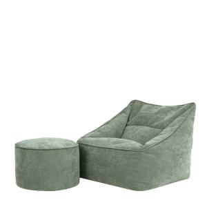 Pouf fauteuil et repose-pied rond en tissu chenille texturé…