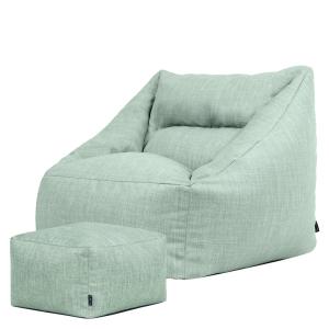 Pouf fauteuil et repose-pieds carré int/ext en tissu vert s…