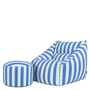 Pouf fauteuil et repose-pieds rond en tissu tissé rayé bleu…