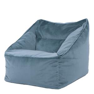 Pouf fauteuil velours bleu minéral