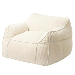 Pouf fauteuil velours côtelé 100x110 cm blanc cassé