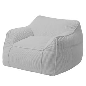 Pouf fauteuil velours côtelé 100x110 cm gris clair