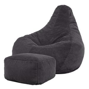 Pouf inclinable avec repose-pied velours côtelé gris anthra…