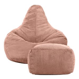 Pouf inclinable avec repose-pied velours côtelé rose aube