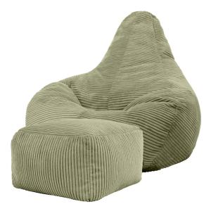 Pouf inclinable avec repose-pied velours côtelé vert sauge