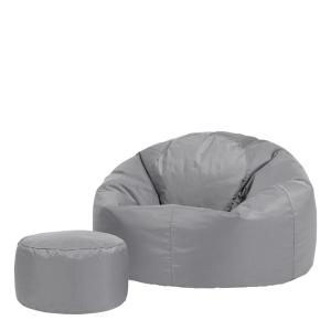 Pouf intérieur et extérieur avec repose-pieds gris clair