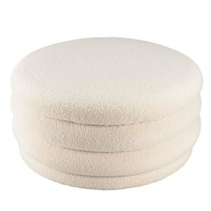 Pouf L en tissu bouclette écru avec rangement