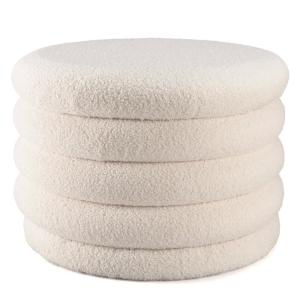 Pouf M en tissu bouclette écru avec rangement