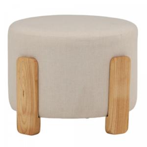 Pouf moderne en tissu beige pieds bois