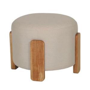 Pouf moderne en tissu beige pieds bois CLOA blanc 52,5x52,5…
