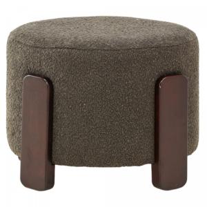 Pouf moderne en tissu bouclé et bois gris foncé