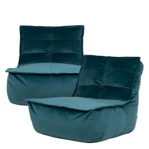 Pouf modulable sofa velours, 2 pièces, bleu canard