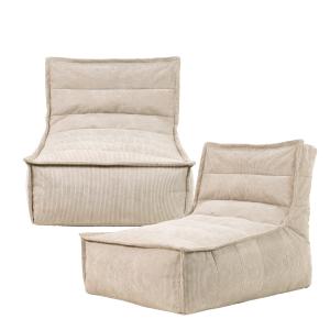 Pouf modulable sofa velours côtelé, 2 pièces, beige