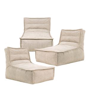 Pouf modulable sofa velours côtelé, 3 pièces, beige