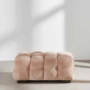 Pouf nuage en velours beige latte effet usé