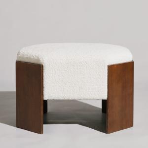 Pouf ovale en textile blanc