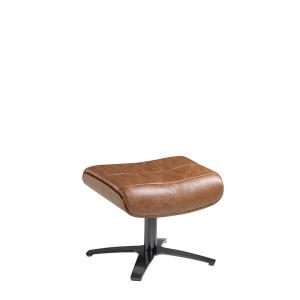 Pouf pivotant cuir brun camel et effet bois noyer