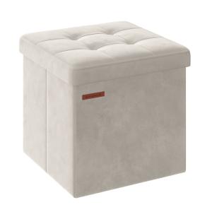 Pouf pliable en velours avec couvercle 38 x 38 x 38 cm blan…