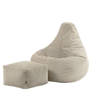 Pouf poire à dossier haut avec repose-pied velours côtelé b…