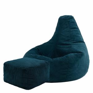Pouf poire à dossier haut avec repose-pied velours côtelé b…
